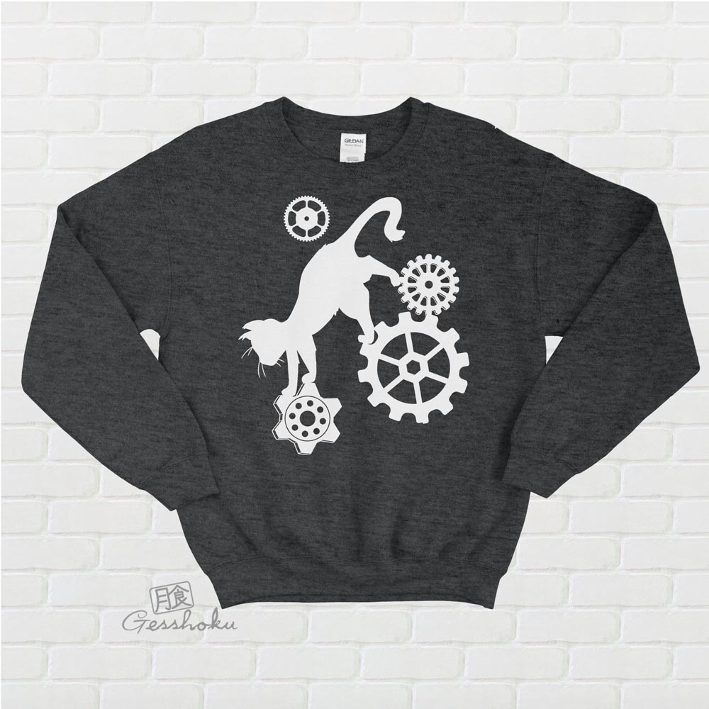 Steampunk Cat Crewneck Sweatshirt - Heather Black