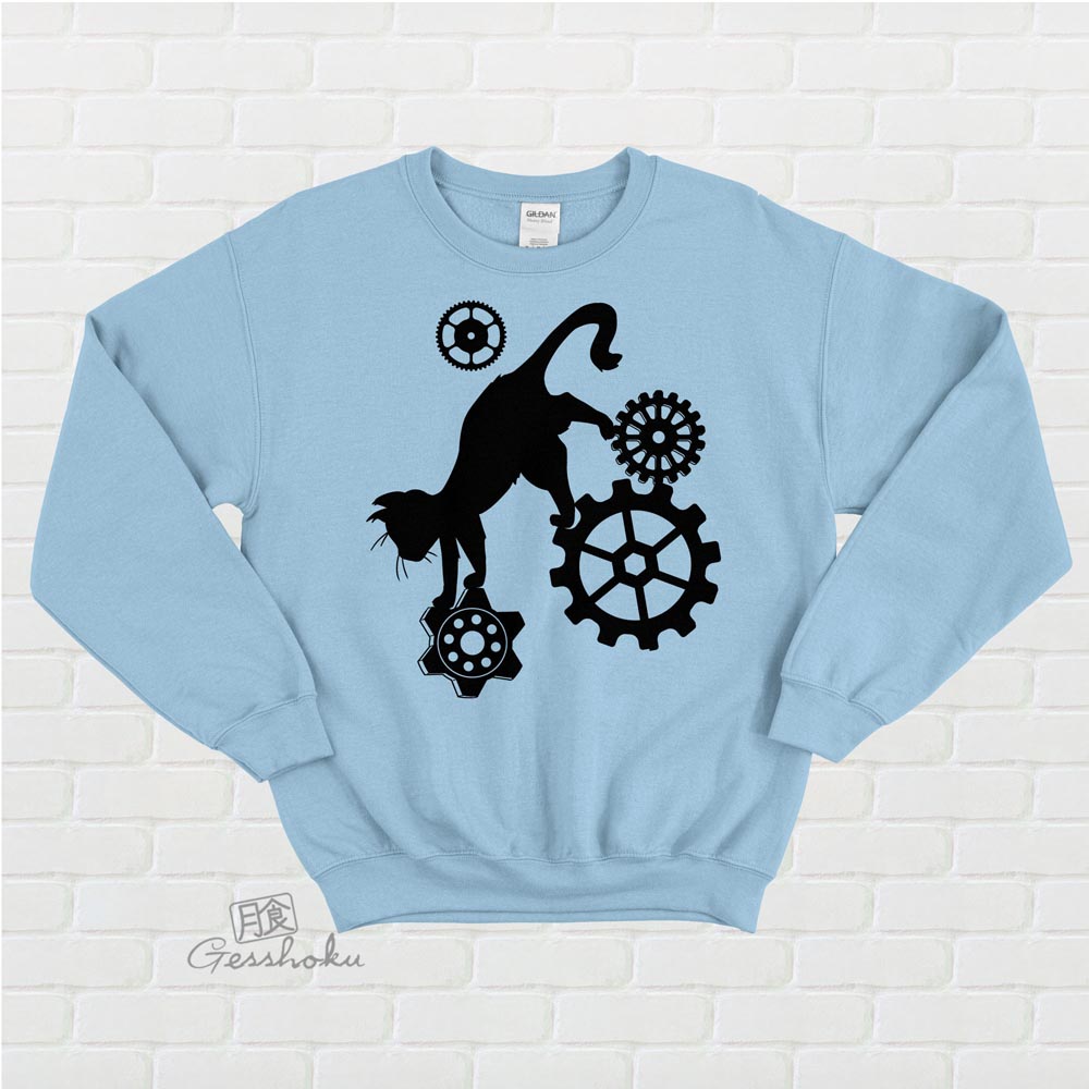Steampunk Cat Crewneck Sweatshirt - Light Blue