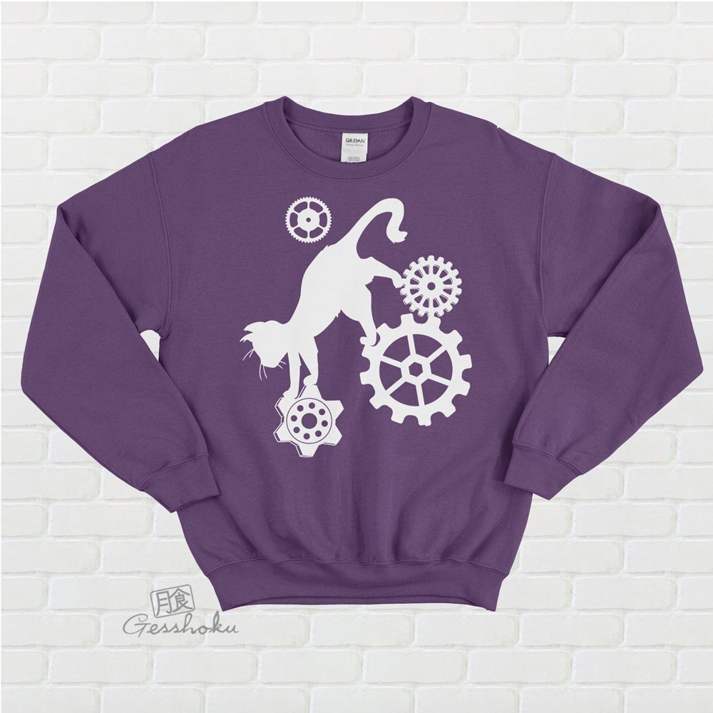 Steampunk Cat Crewneck Sweatshirt - Purple