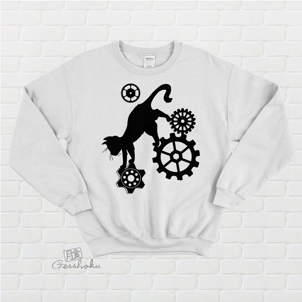Steampunk Cat Crewneck Sweatshirt - White