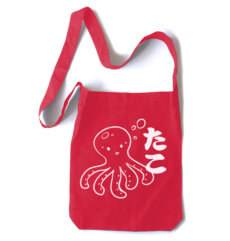 I Love TAKO Kawaii Octopus Crossbody Tote Bag - Red