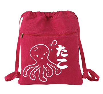 I Love TAKO - Kawai Octopus Cinch Backpack - Red