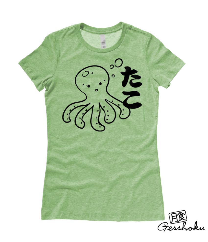I Love TAKO - Kawaii Octopus Ladies T-shirt - Heather Green