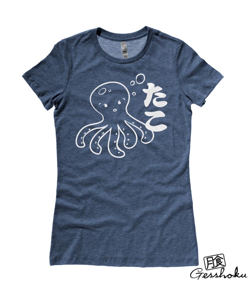 I Love TAKO - Kawaii Octopus Ladies T-shirt - Heather Navy