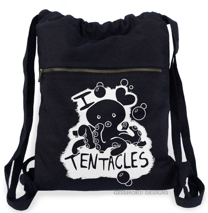 I Love Tentacles Cinch Backpack - Black