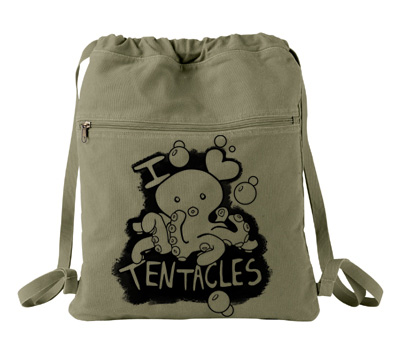 I Love Tentacles Cinch Backpack - Khaki Green