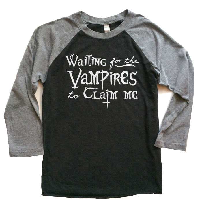 Waiting for the Vampires Raglan T-shirt 3/4 Sleeve - Grey/Black