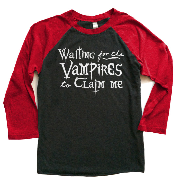 Waiting for the Vampires Raglan T-shirt 3/4 Sleeve - Red/Black
