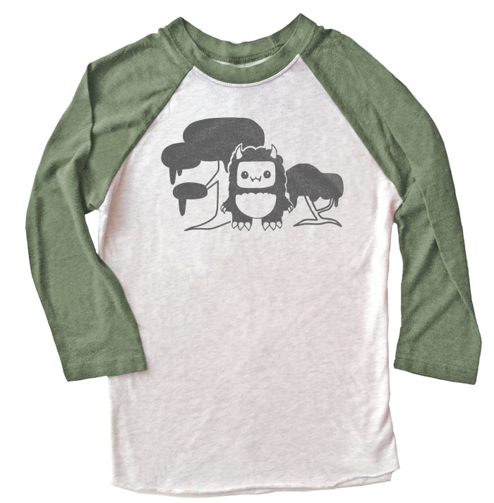 Tricky Yeti's Magical Forest Raglan T-shirt - Olive/White