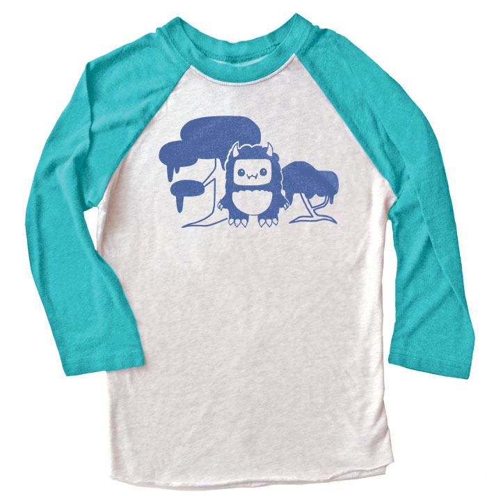Tricky Yeti's Magical Forest Raglan T-shirt - Teal/White