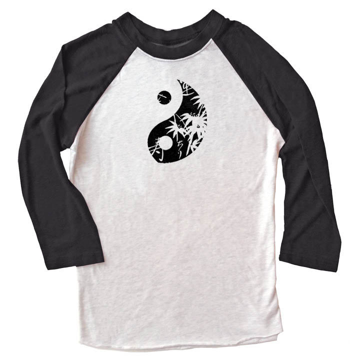 Asian Pattern Yin Yang Raglan T-shirt 3/4 Sleeve - Black/White