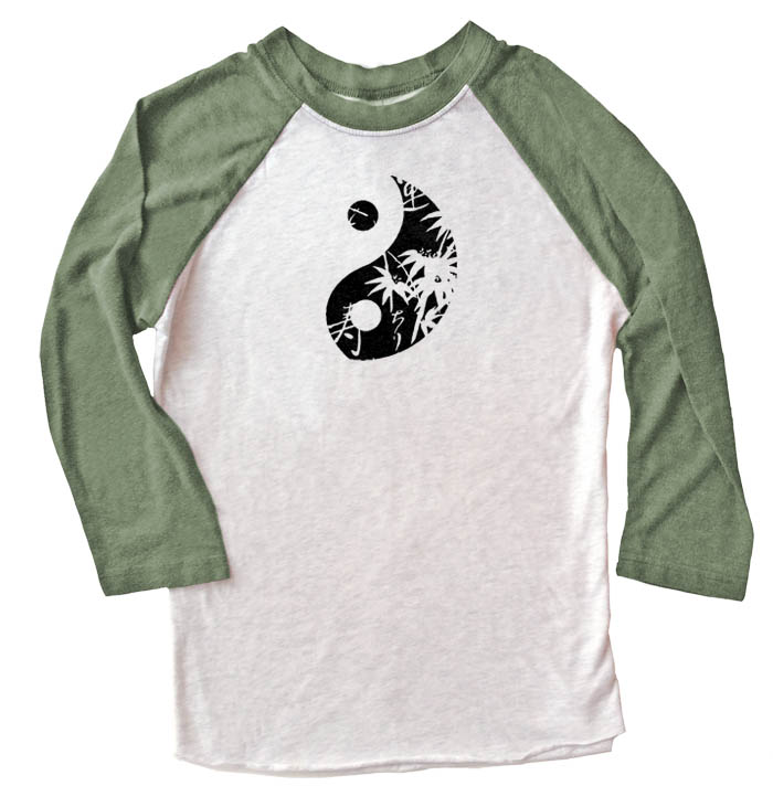 Asian Pattern Yin Yang Raglan T-shirt 3/4 Sleeve - Olive/White