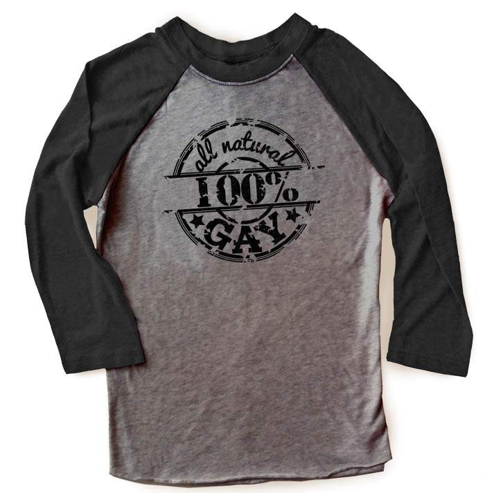 100% All Natural Gay Raglan T-shirt 3/4 Sleeve - Black/Charcoal Grey