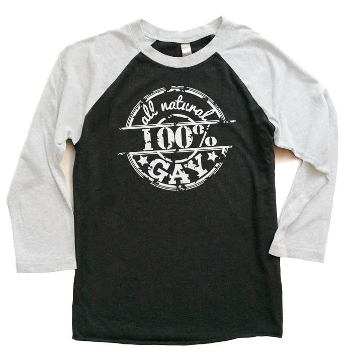 100% All Natural Gay Raglan T-shirt 3/4 Sleeve - White/Black