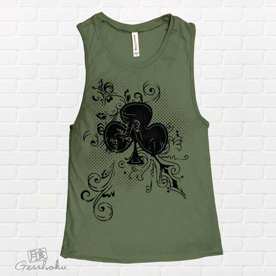 Ace of Clovers Sleeveless Tank Top - Olive Green