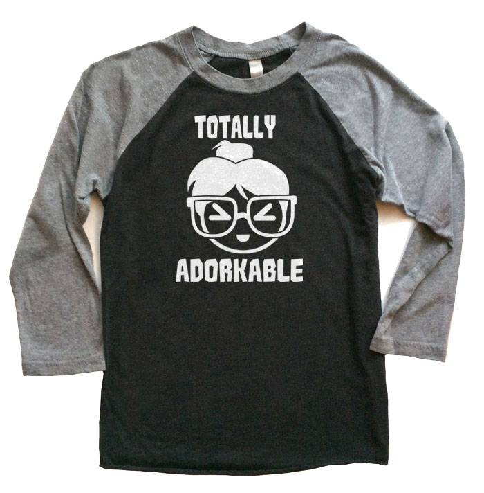 Totally Adorkable Raglan Long Sleeve T-shirt - Grey/Black