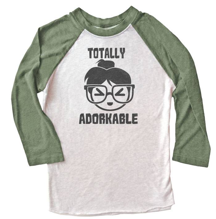 Totally Adorkable Raglan Long Sleeve T-shirt - Olive/White