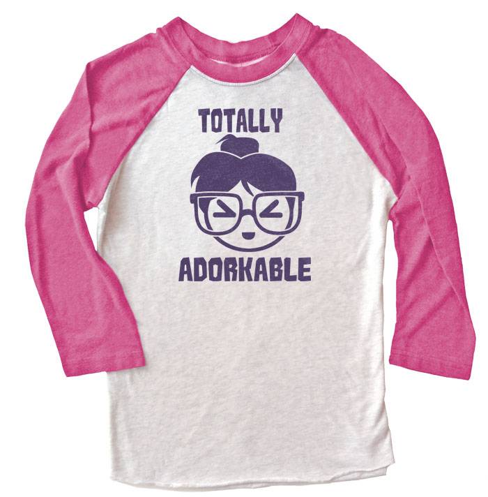 Totally Adorkable Raglan Long Sleeve T-shirt - Pink/White