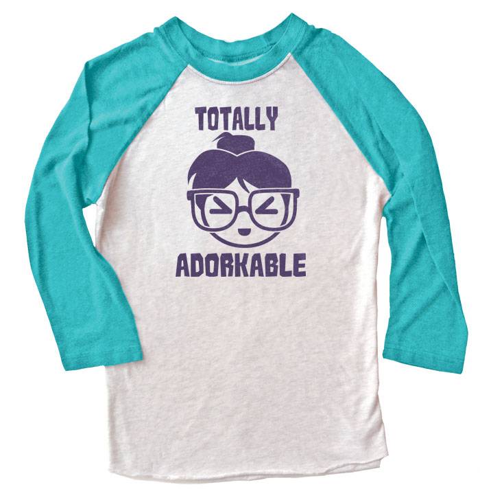 Totally Adorkable Raglan Long Sleeve T-shirt - Teal/White