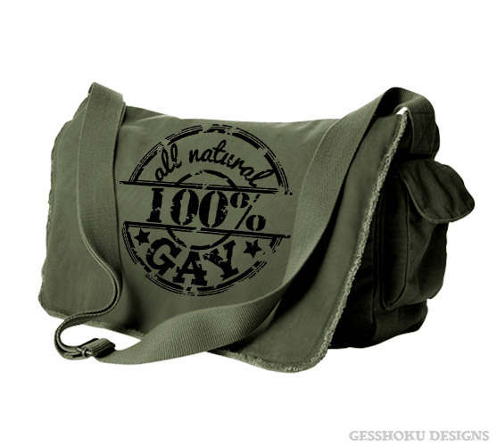 100% All Natural Gay Messenger Bag - Khaki Green