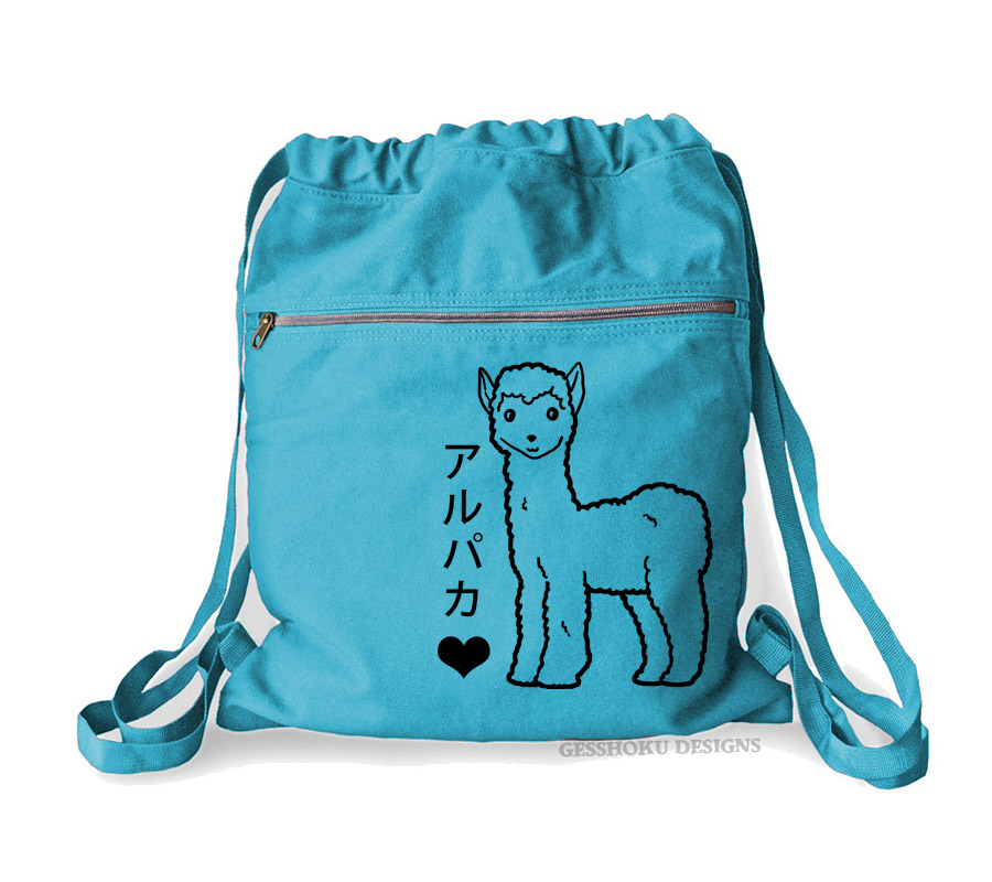 Alpaca Love Cinch Backpack - Aqua Blue