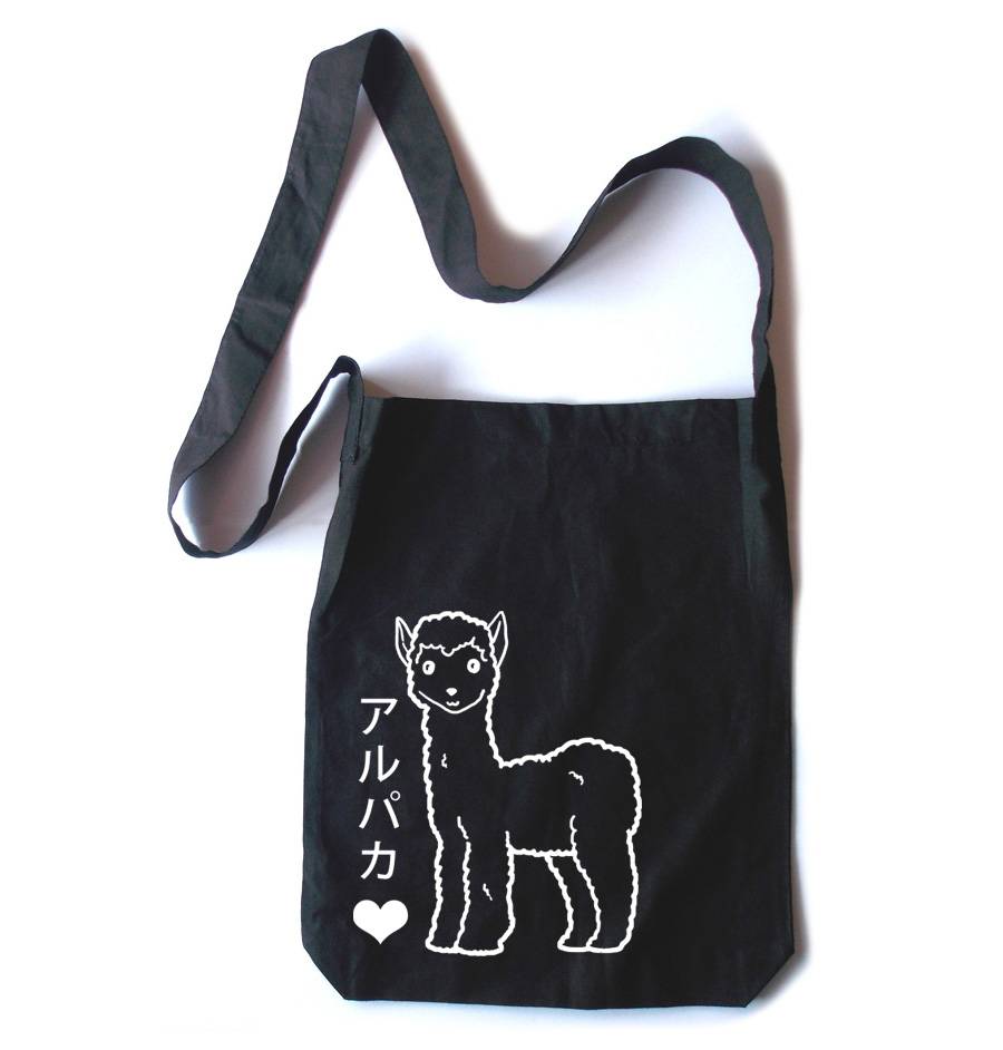 Alpaca Love Crossbody Tote Bag - Black