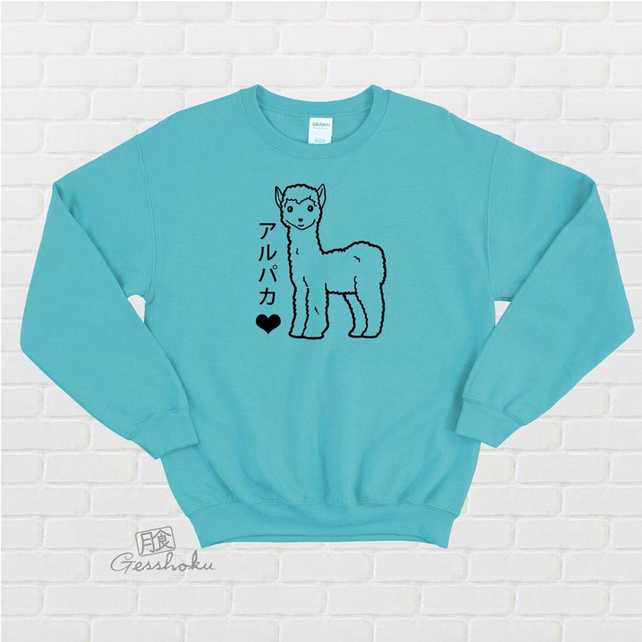 Alpaca Love Crewneck Sweatshirt - Aqua Blue