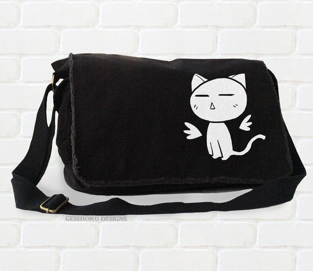 Angel Wings Kawaii Kitty Messenger Bag - Black