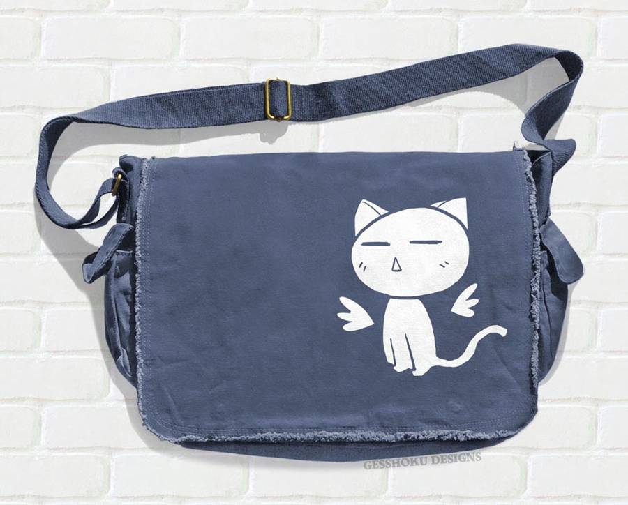 Angel Wings Kawaii Kitty Messenger Bag - Denim Blue