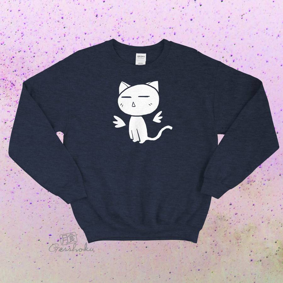 Angel Wings Kawaii Kitty Crewneck Sweatshirt - Heather Navy