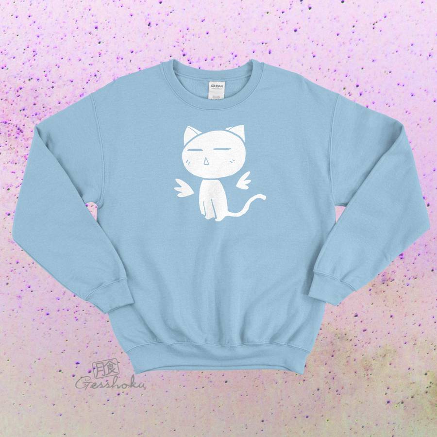 Angel Wings Kawaii Kitty Crewneck Sweatshirt - Light Blue