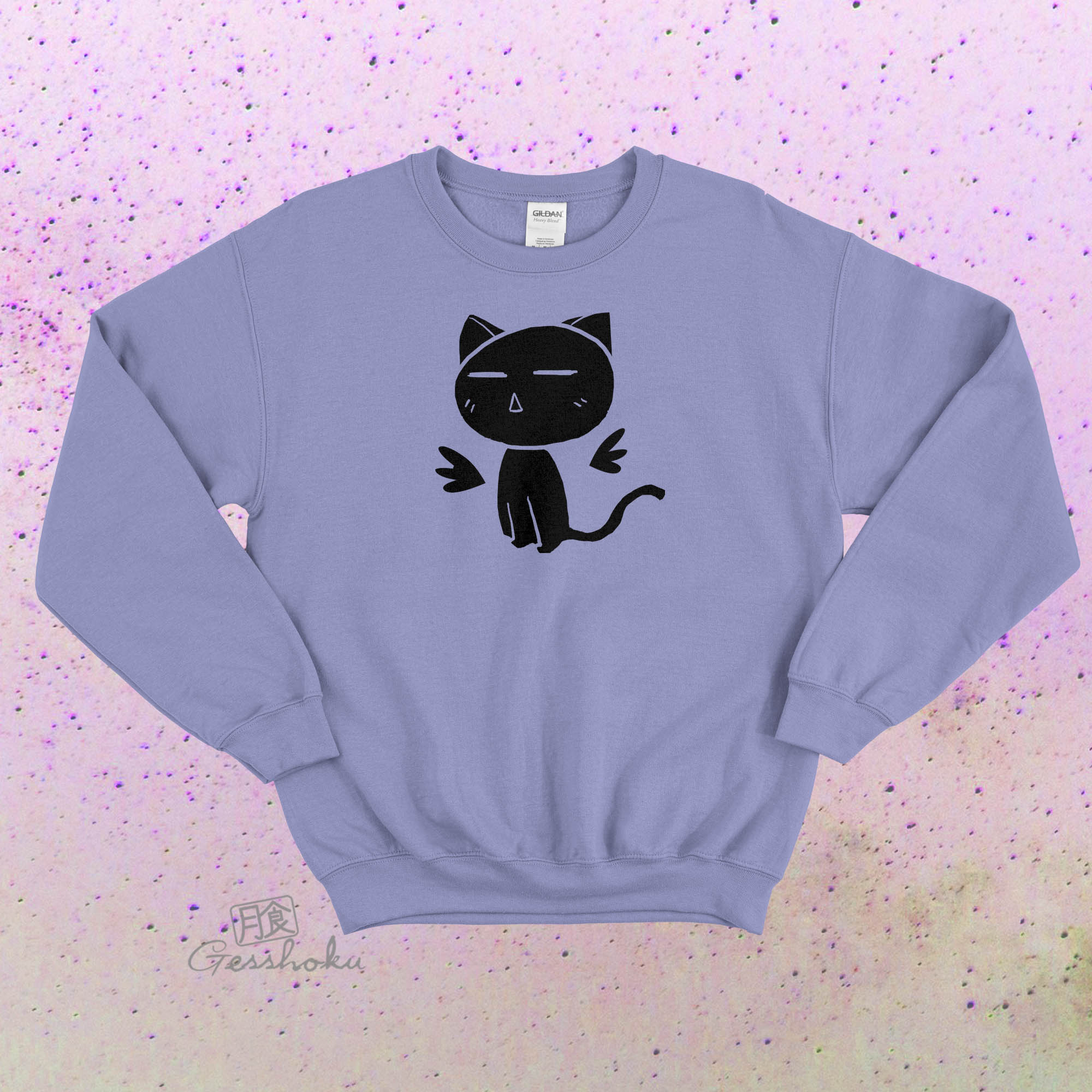 Angel Wings Kawaii Kitty Crewneck Sweatshirt - Violet