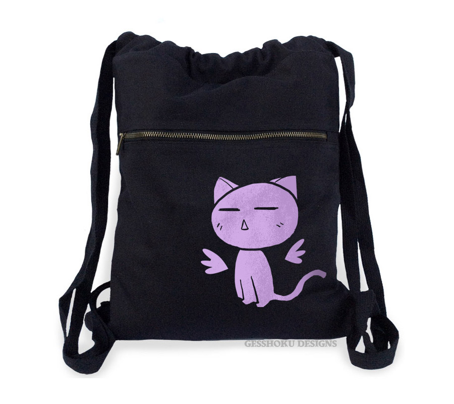 Angel Wings Kawaii Kitty Cinch Backpack - Black/Purple