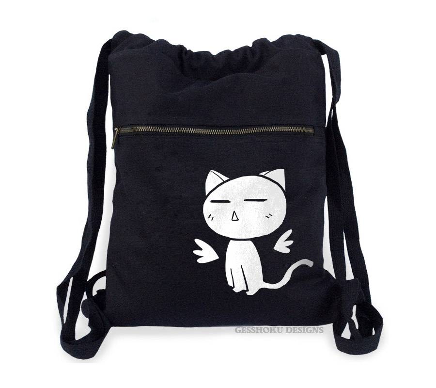 Angel Wings Kawaii Kitty Cinch Backpack - Black/White