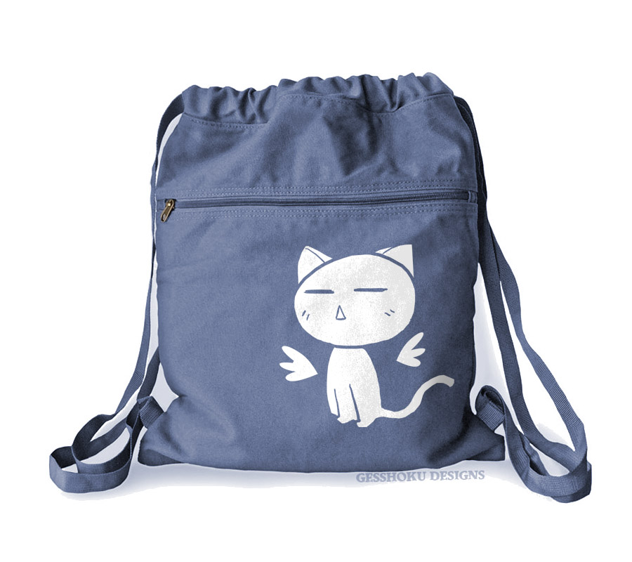 Angel Wings Kawaii Kitty Cinch Backpack - Denim Blue