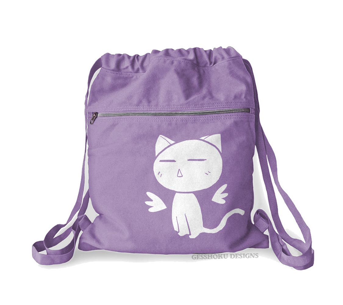 Angel Wings Kawaii Kitty Cinch Backpack - Purple