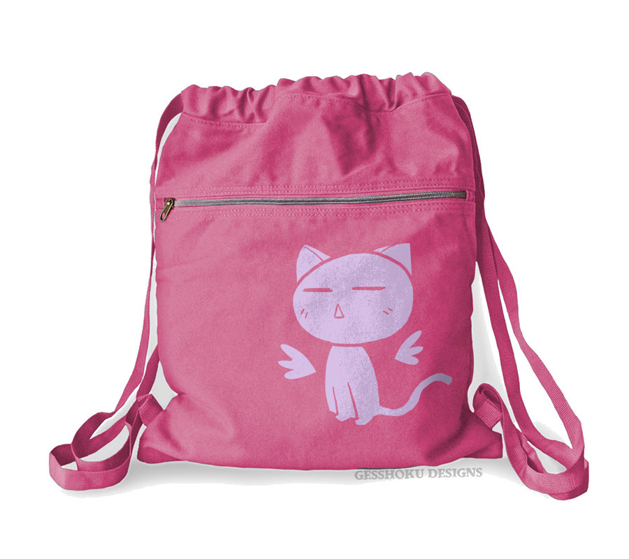 Angel Wings Kawaii Kitty Cinch Backpack - Raspberry