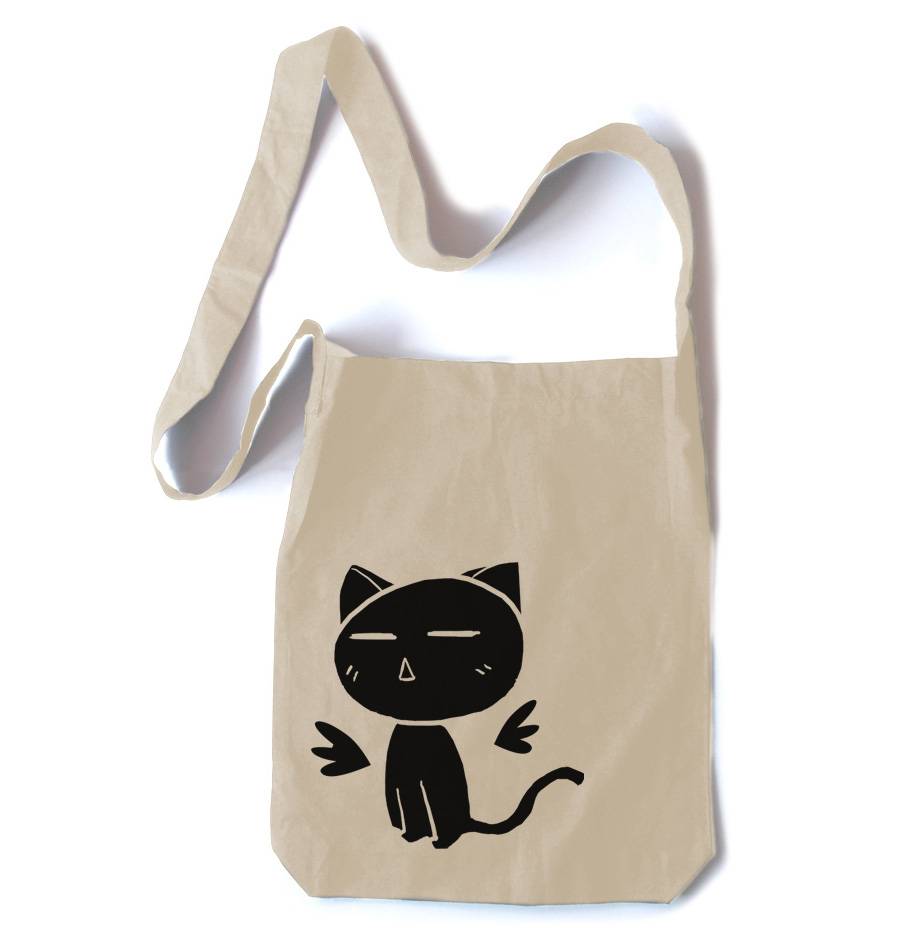 Angel Wings Kawaii Kitty Crossbody Tote Bag - Natural