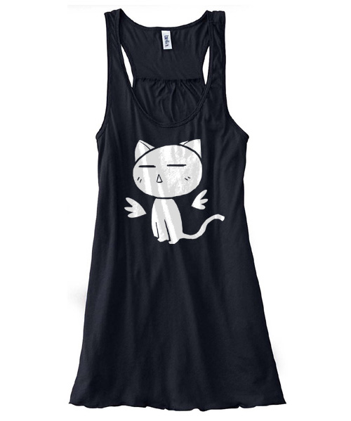 Angel Wings Kitty Flowy Tank Top - Black