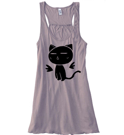 Angel Wings Kitty Flowy Tank Top - Brown