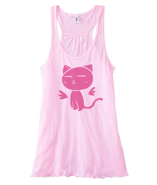 Angel Wings Kitty Flowy Tank Top - Light Pink