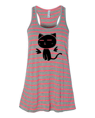 Angel Wings Kitty Flowy Tank Top - Pink/Grey Stripe