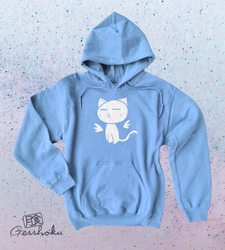 Angel Wings Kawaii Kitty Pullover Hoodie - Light Blue