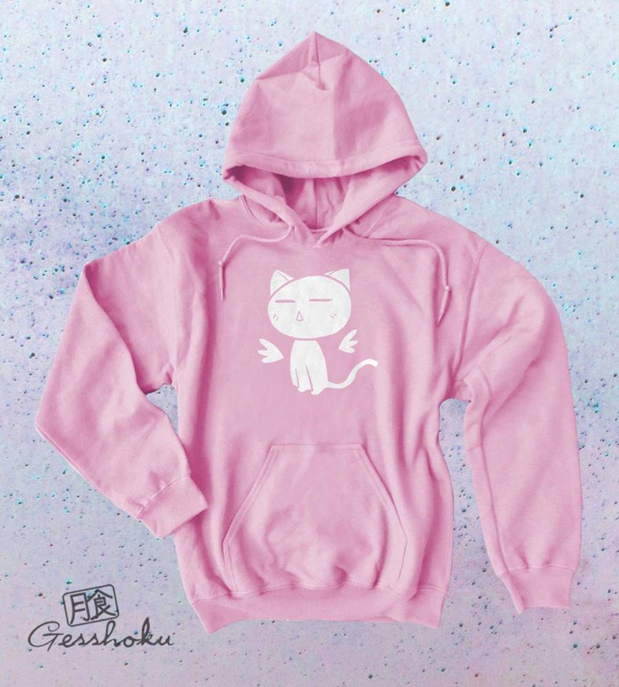 Angel Wings Kawaii Kitty Pullover Hoodie - Light Pink