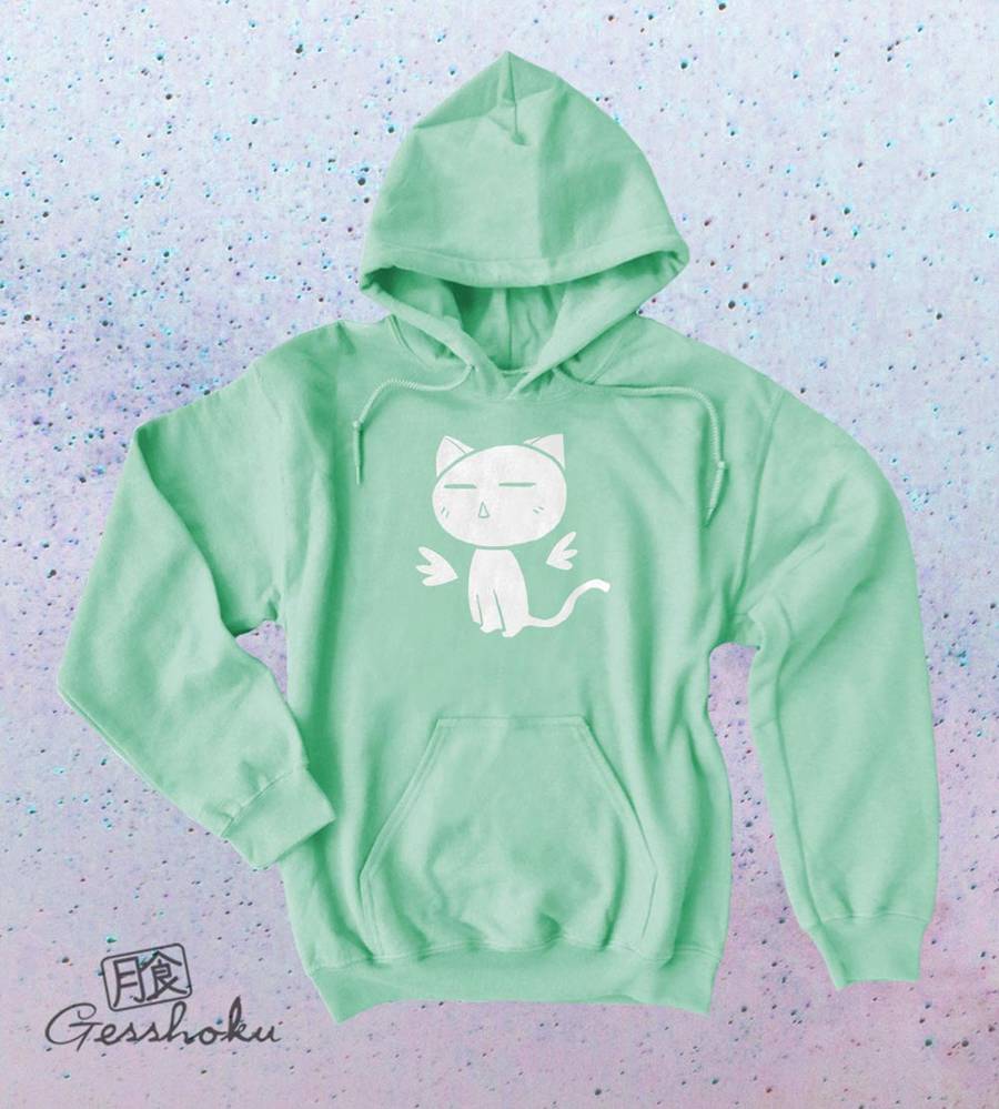 Angel Wings Kawaii Kitty Pullover Hoodie - Mint