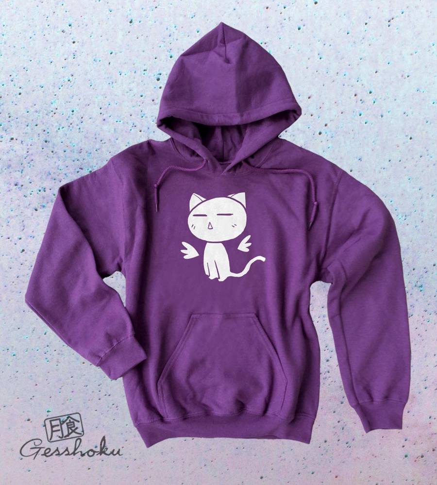 Angel Wings Kawaii Kitty Pullover Hoodie - Purple