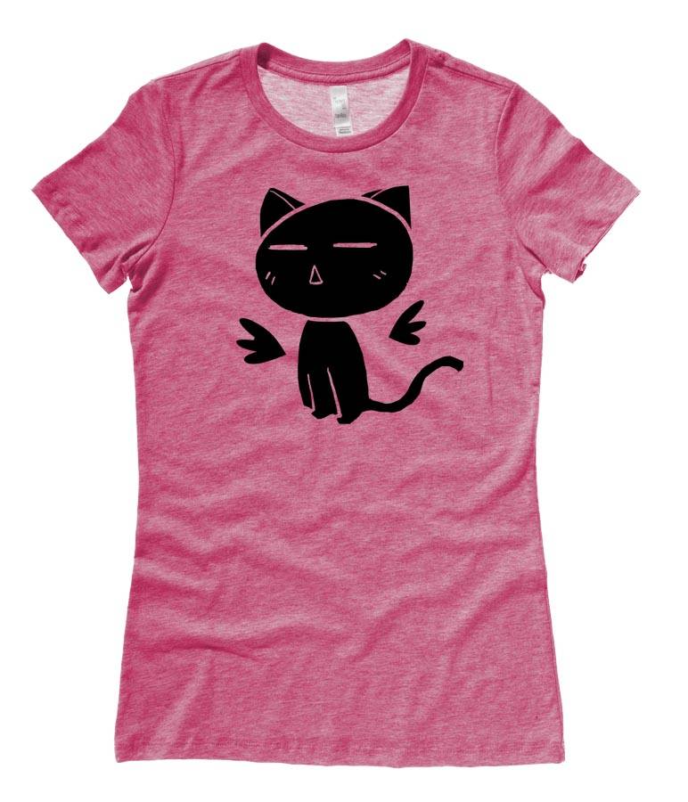 Angel Wings Kawaii Kitty Ladies T-shirt - Heather Raspberry