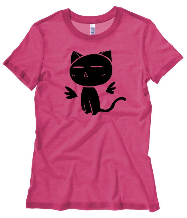 Angel Wings Kawaii Kitty Ladies T-shirt - Hot Pink