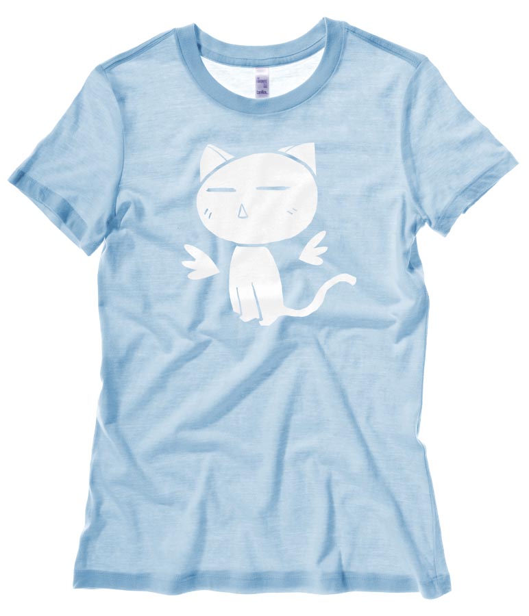 Angel Wings Kawaii Kitty Ladies T-shirt - Light Blue