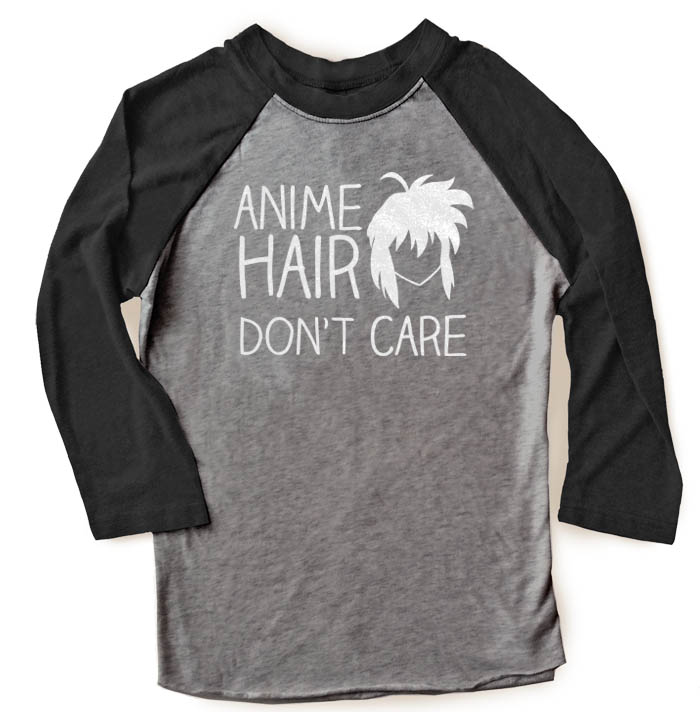 Anime Hair Don't Care Raglan T-shirt - Black/Charcoal Grey